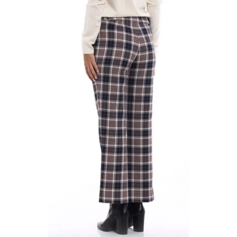 Tory Burch Women's Size 2 Garrett Tartan Plaid Crop Flare Pants Belt Loops